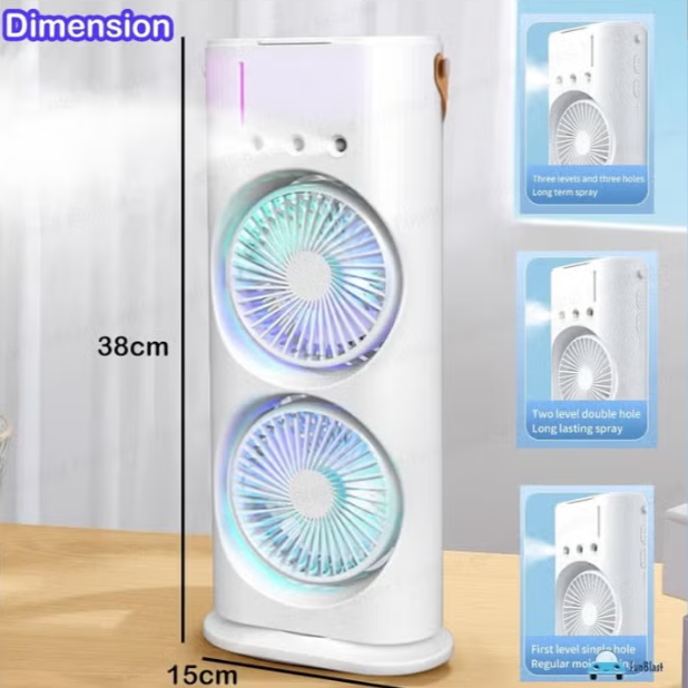 2-in-1 Dual Blade Misting Fan & Air Cooler | Portable Desktop Humidifier
