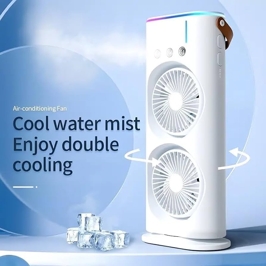 2-in-1 Dual Blade Misting Fan & Air Cooler | Portable Desktop Humidifier