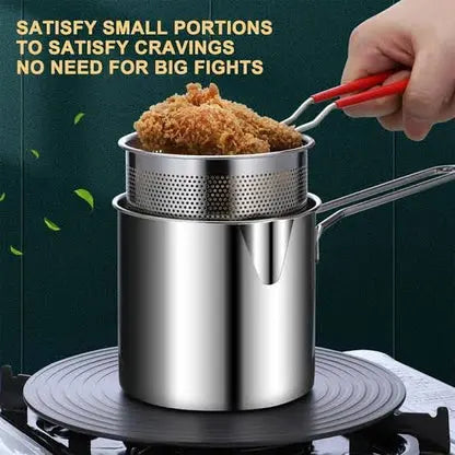 Stainless Steel Deep Fryer Pot with Strainer – Heavy-Duty  | Saves 40% Oil
