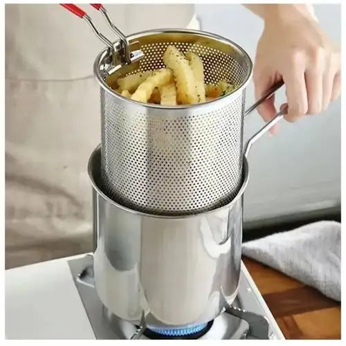 Stainless Steel Deep Fryer Pot with Strainer – Heavy-Duty  | Saves 40% Oil