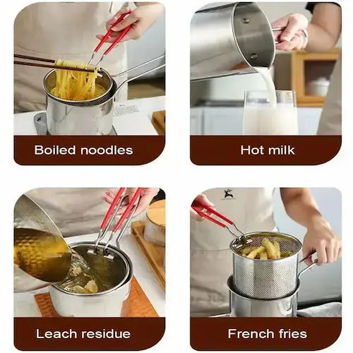 Stainless Steel Deep Fryer Pot with Strainer – Heavy-Duty  | Saves 40% Oil