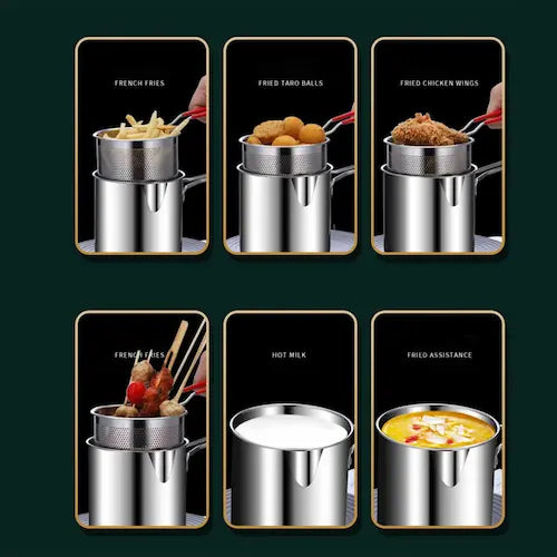 Stainless Steel Deep Fryer Pot with Strainer – Heavy-Duty  | Saves 40% Oil